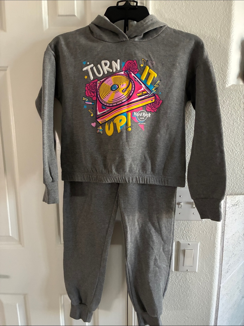 Hard Rock Cafe Grey Kids Sweatshirt & Joggers with Bright Turn It Up Graphic